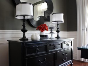 Black Dining Buffet with pair of lamps. https://kristywicks.com