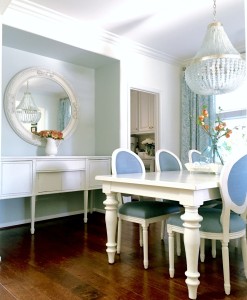 blue and white Dining Room. https://kristywicks.com