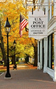 Post Office in Autumn with flag. https://kristywicks.com