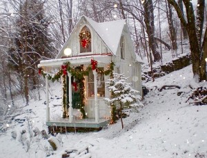 Tiny Christmas Cottage of My Shabby Streamside Studio. htpp://www.kristywicks.com