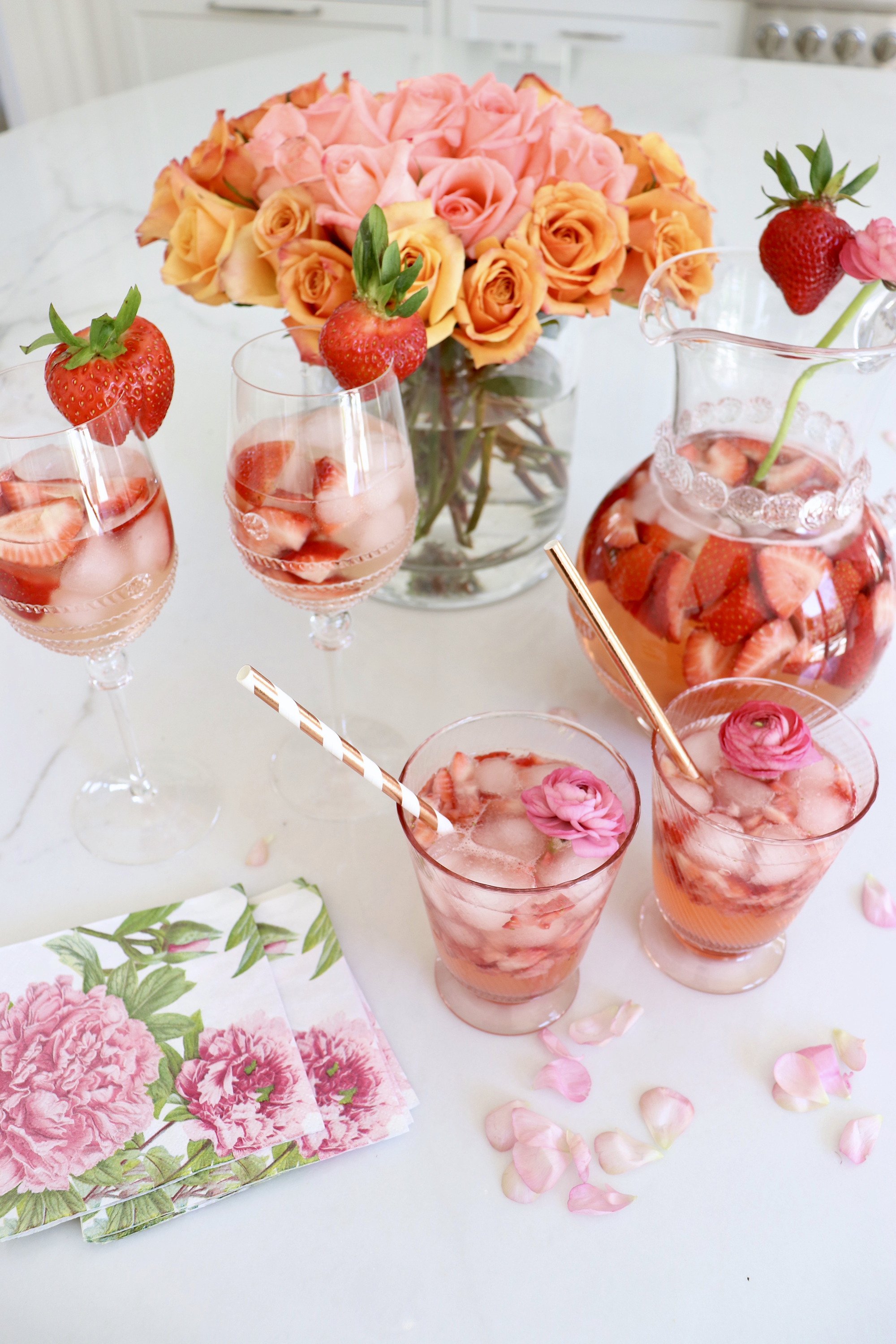 Peach Strawberry Rosé Sangria Recipe (+ Non-Alcoholic Lemonade Version!)