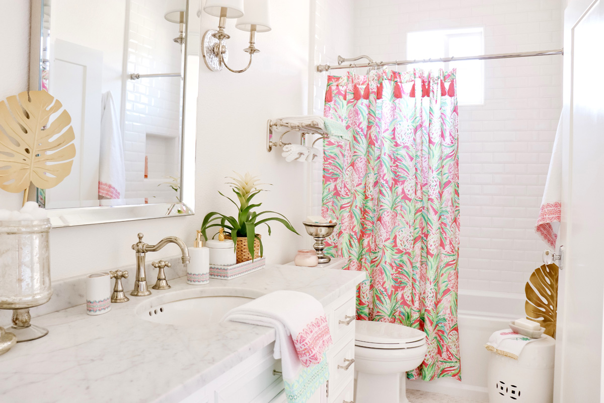 Palm Beach Inspired Guest Bathroom - Lilly Pulitzer for Pottery Barn Review.. How to decorate your powder room with color! | Kristy Wicks