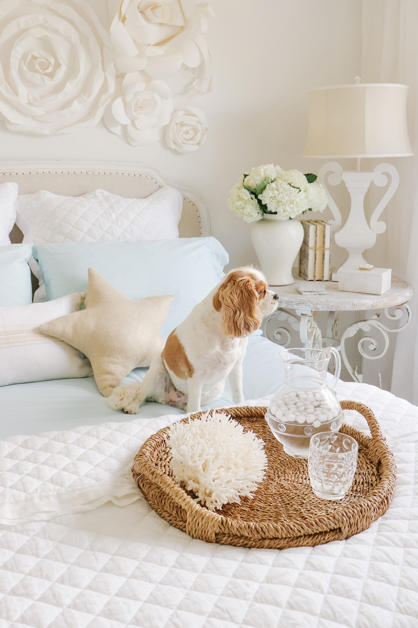 Summer Coastal Home Decor on a Budget - Beachy & relaxed vibes in a coastal themed bedroom. Affordable home decor options in the blue tones.