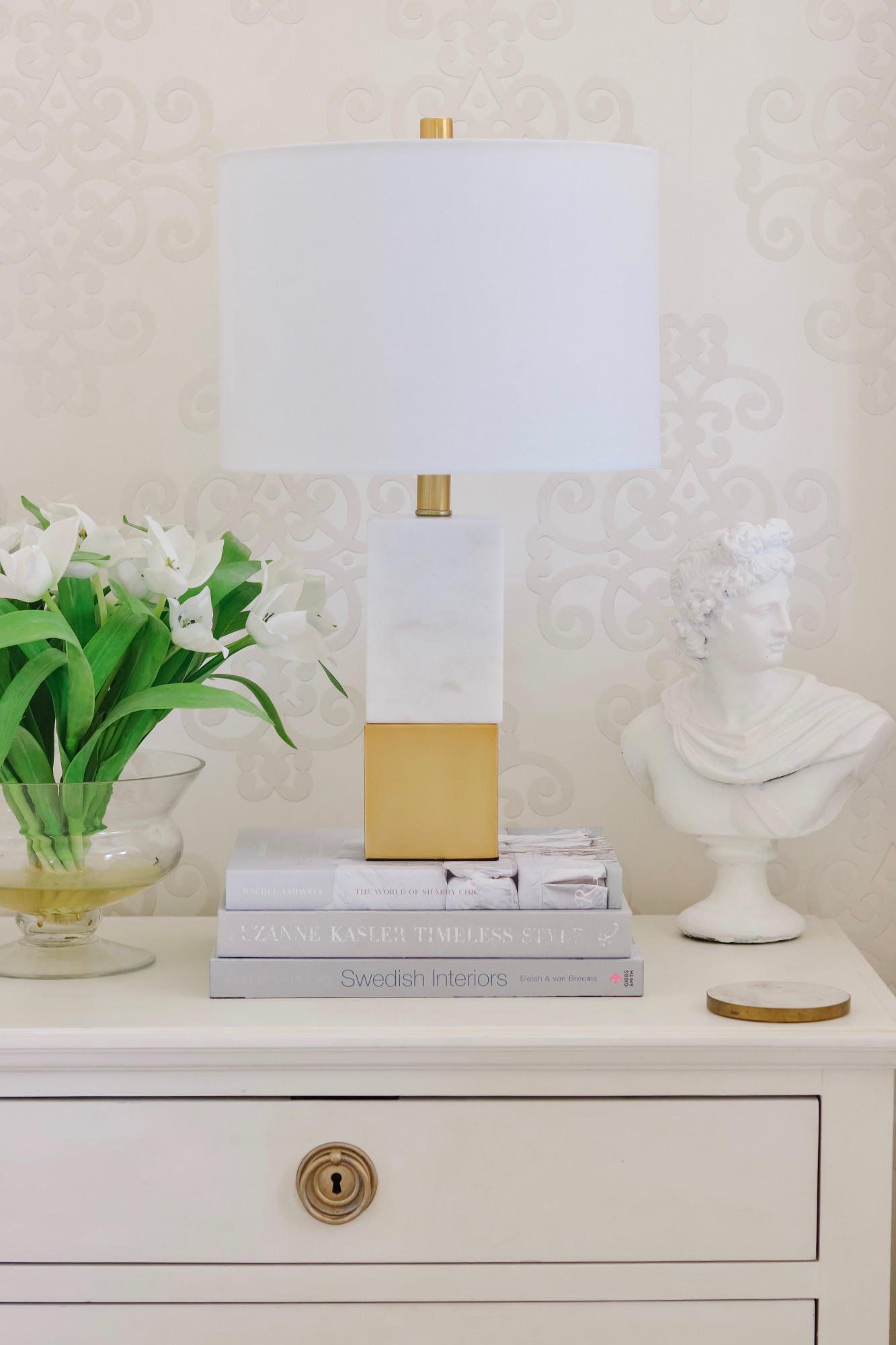 Gold and Marble Lamp Nightstand 