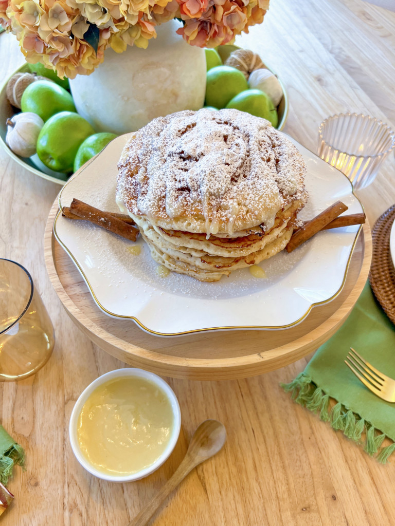 Cinnamon Bun Pancakes with Apple Cider Icing - KristyWicks.com